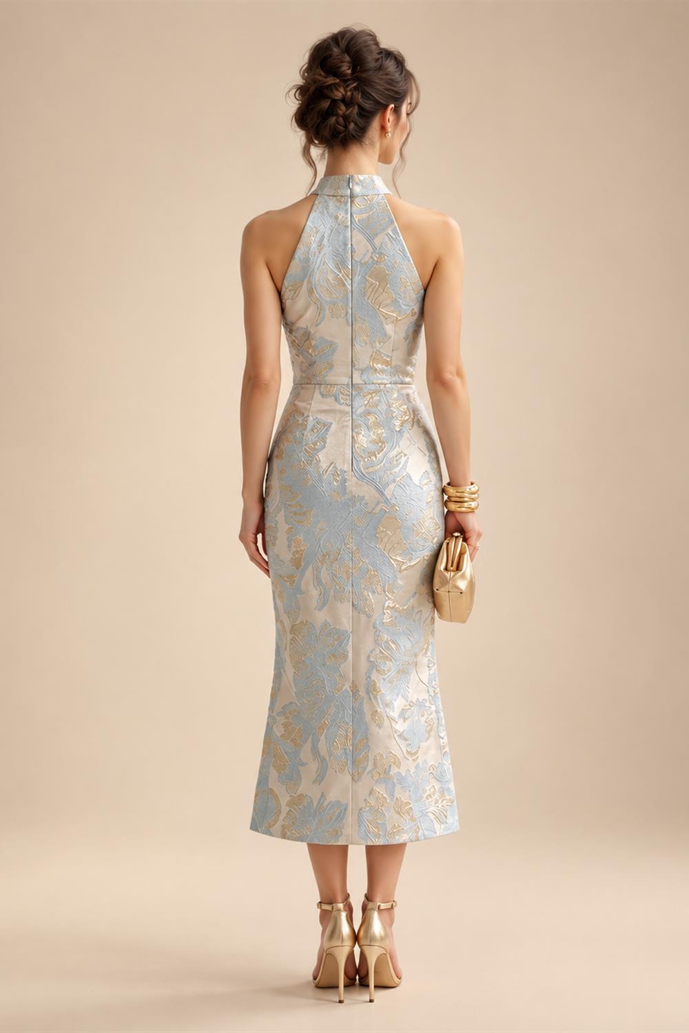 Floral Print A-Line/Princess Scoop Neck Tea-Length Mother of the Bride & Groom Dresses with Tiered Layers & Ruched Waist (SHI22501120)