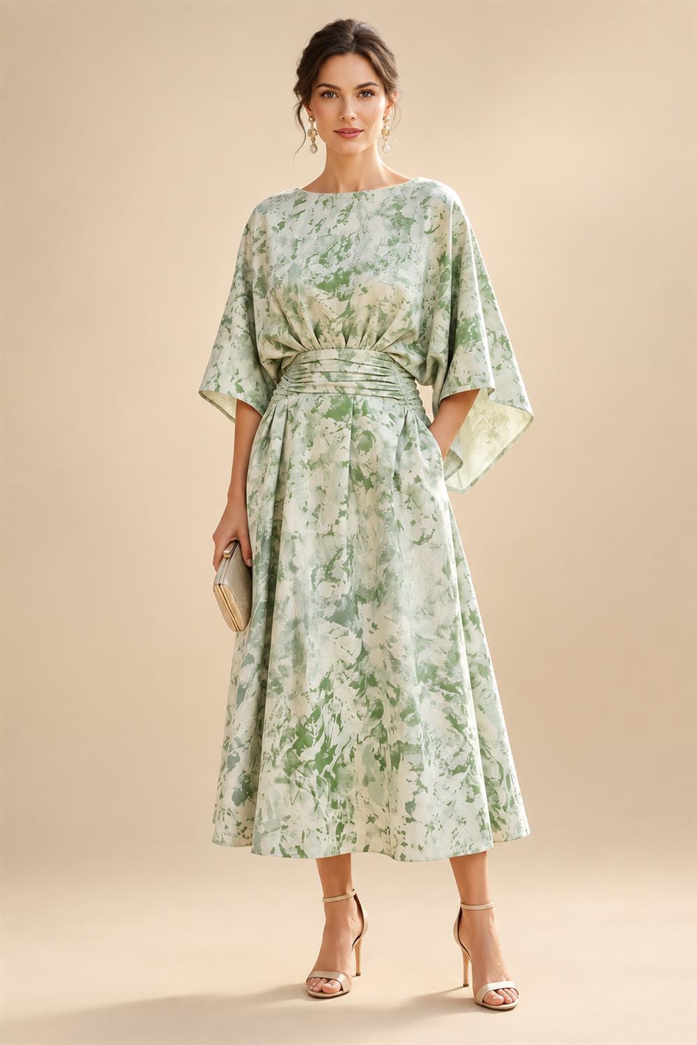 Floral Print Sheath/Column Scoop Neck Floor-Length Mother of the Bride & Groom Dresses with Ruched Waist (SHI22501153)