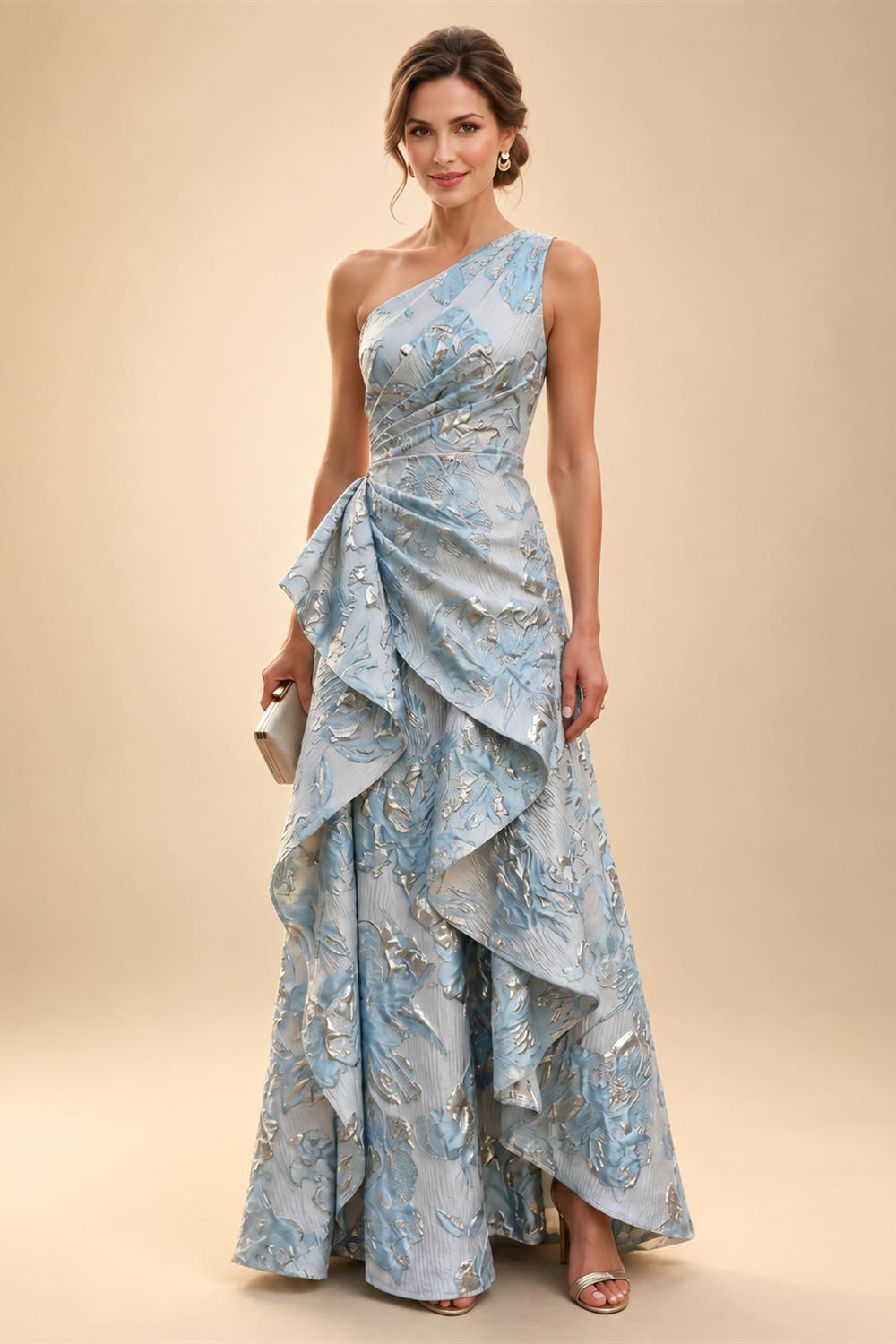 A-Line/Princess Scoop Neck Jacquard Floor-Length Mother of the Bride & Groom Dresses with Ruched Waist (SHI22501615)