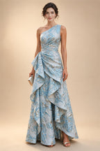 Jacquard Sheath/Column V-Neck Floor-Length Mother of the Bride & Groom Dresses with Ruffles & Ruched Waist (SHI22501058)