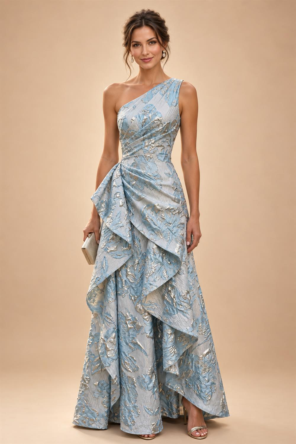 A-Line Chiffon 3/4 Flutter Sleeves Mother of the Bride & Groom Dresses with Beaded Lace Embroidered Bodice (SHI22500645)