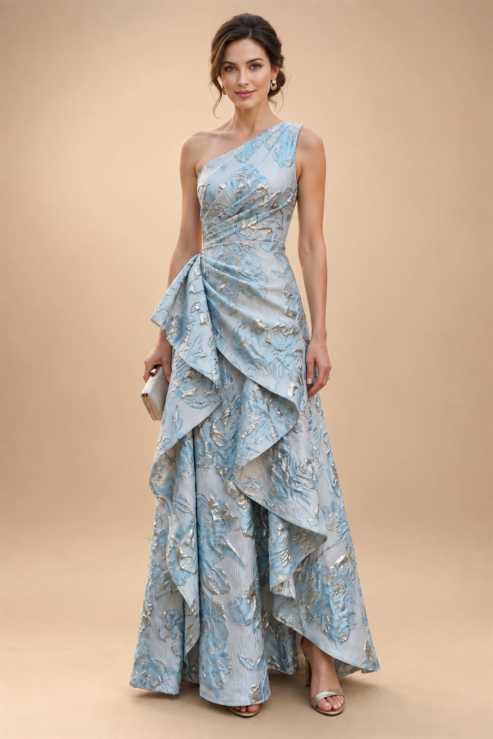 Jacquard A-Line/Princess V-Neck Floor-Length Mother of the Bride & Groom Dresses with Ruched Waist & Pockets (SHI22500984)