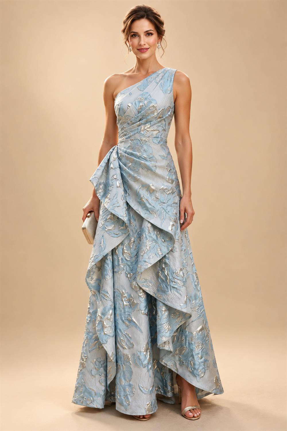 A-Line Chiffon V-Neck Short Sleeve Mother of the Bride Dresses Floor-Length with Sequin Appliques (SHI22500297)
