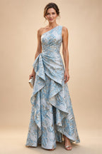 Jacquard Sheath/Column V-Neck Floor-Length Mother of the Bride & Groom Dresses with Ruffles & Ruched Waist (SHI22501060)