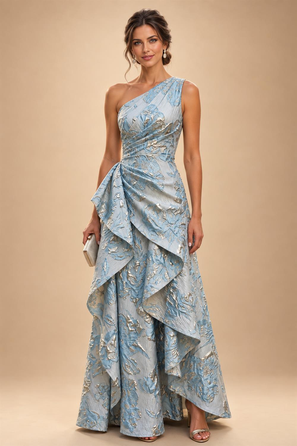 A-Line/Princess V-Neck Floral Print High-Low Mother of the Bride & Groom Dresses with Ruched Bodice (SHI22501569)