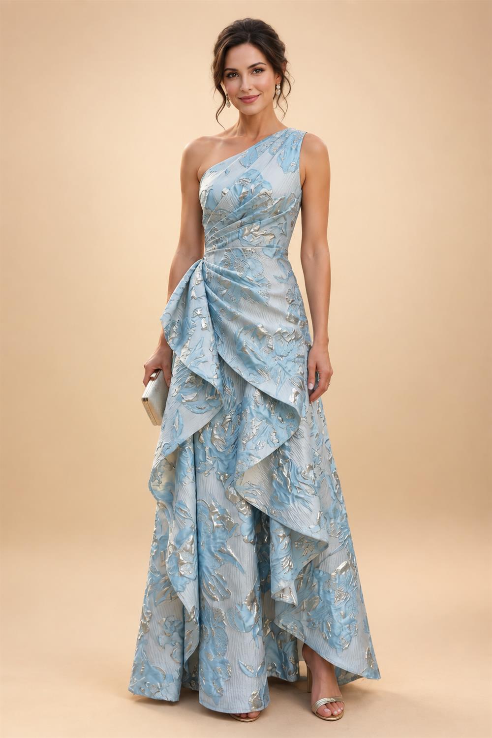 Sheath Chiffon Floral Print Cape Sleeves Mother of the Bride & Groom Dresses for Formal Wedding (SHI22500682)