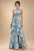 Floral Print A-Line/Princess Scoop Neck Tea-Length Mother of the Bride & Groom Dresses with Tiered Layers & Ruched Waist (SHI22501120)