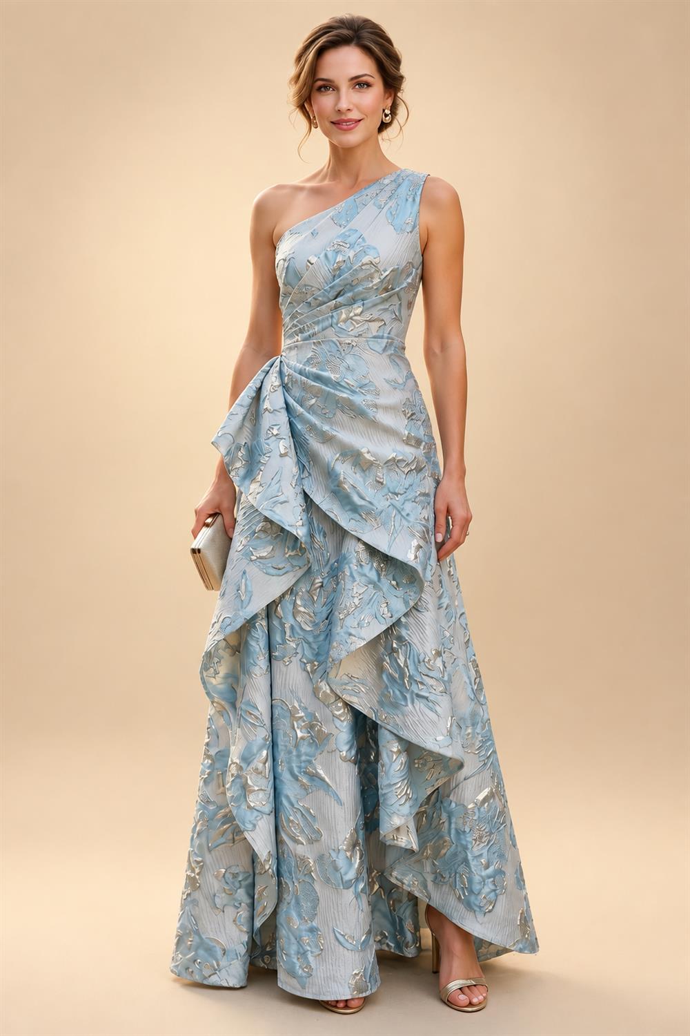 A-Line/Princess V-Neck Chiffon Maxi Mother of the Bride & Groom Dresses with Lace Appliques, Sweep Train, Ruffles, 3D Flowers & Ruched Waist (SHI22501653)
