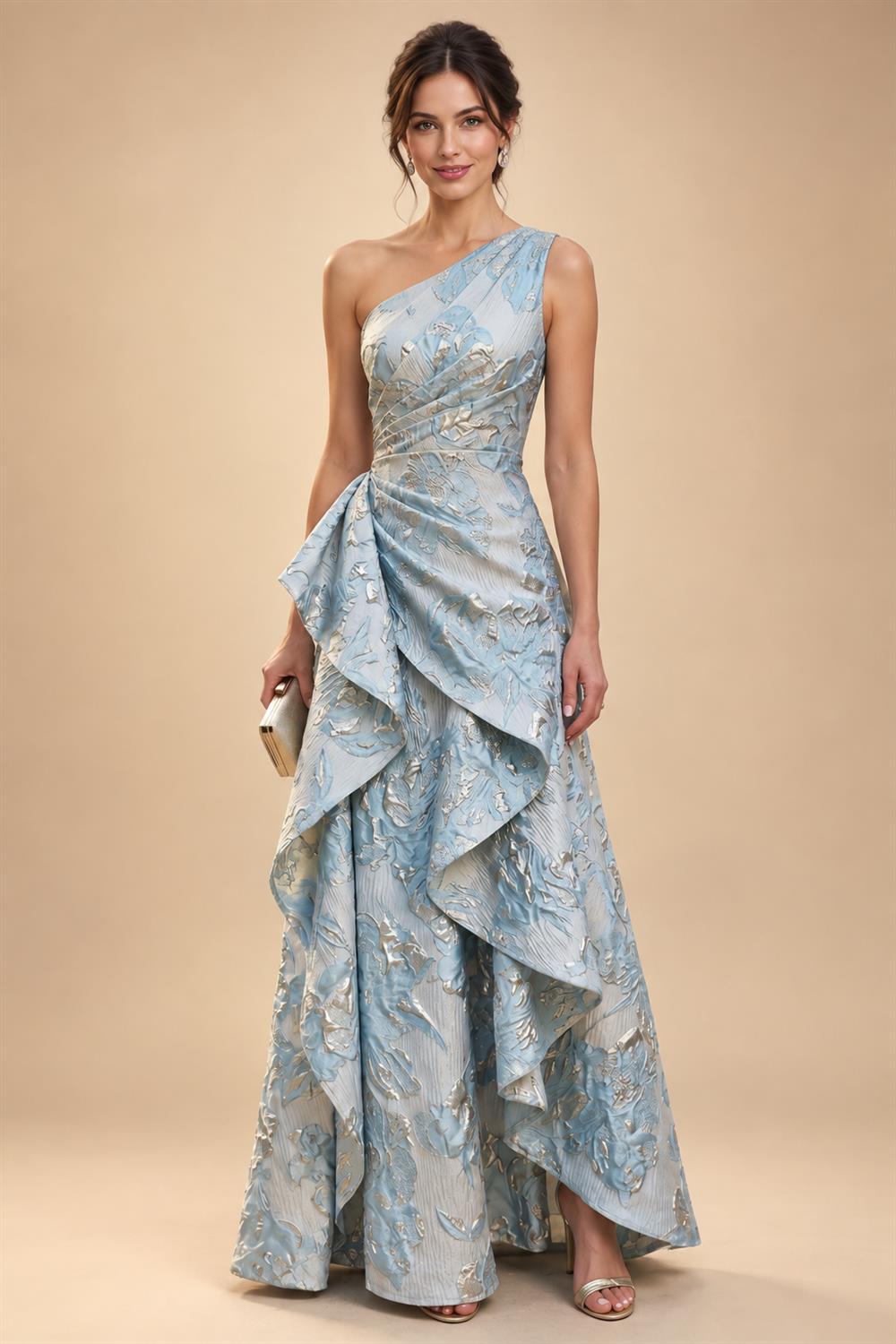 Sheath Chiffon Cape Sleeves Maxi Mother of the Bride & Groom Dresses with Ruched Waist (SHI22500727)