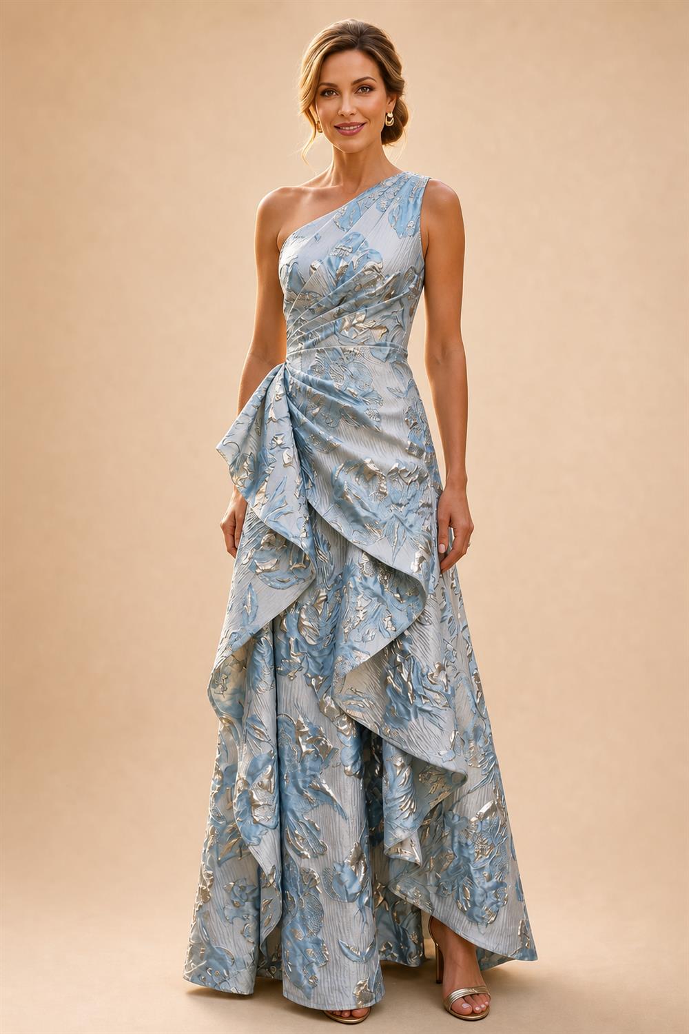 Sheath/Column Off Shoulder Stretch Jersey Floor-Length Mother of the Bride & Groom Dresses with Lace Appliques Sleeves & Slit (SHI22501550)