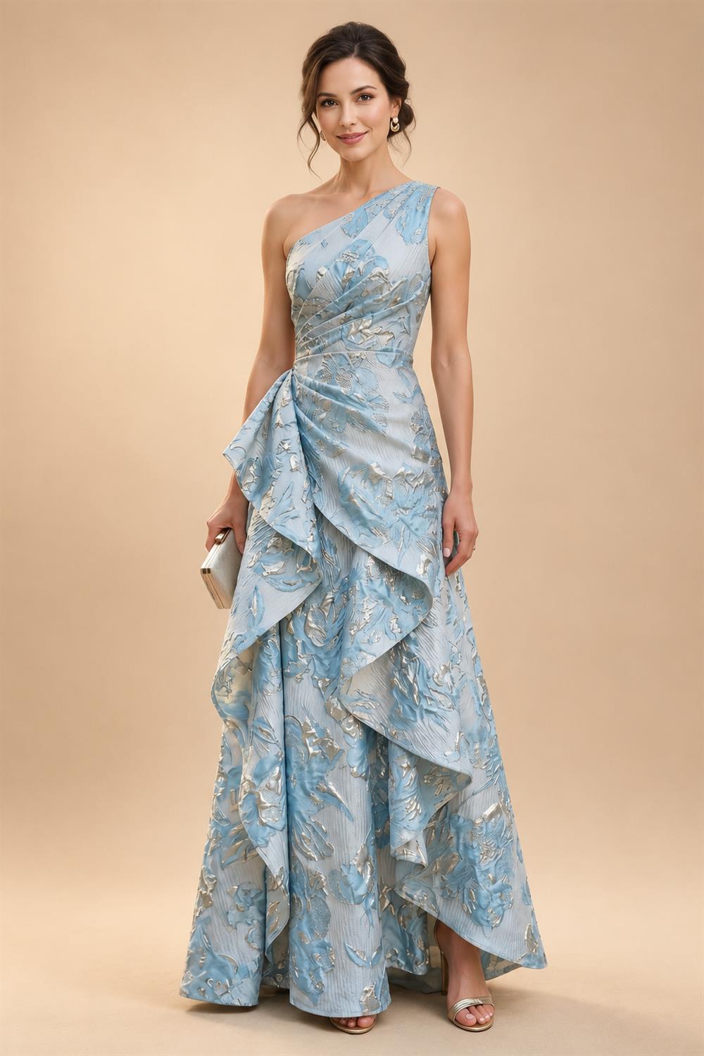 Floral Print Sheath/Column Scoop Neck Floor-Length Mother of the Bride & Groom Dresses with Ruched Waist (SHI22501153)