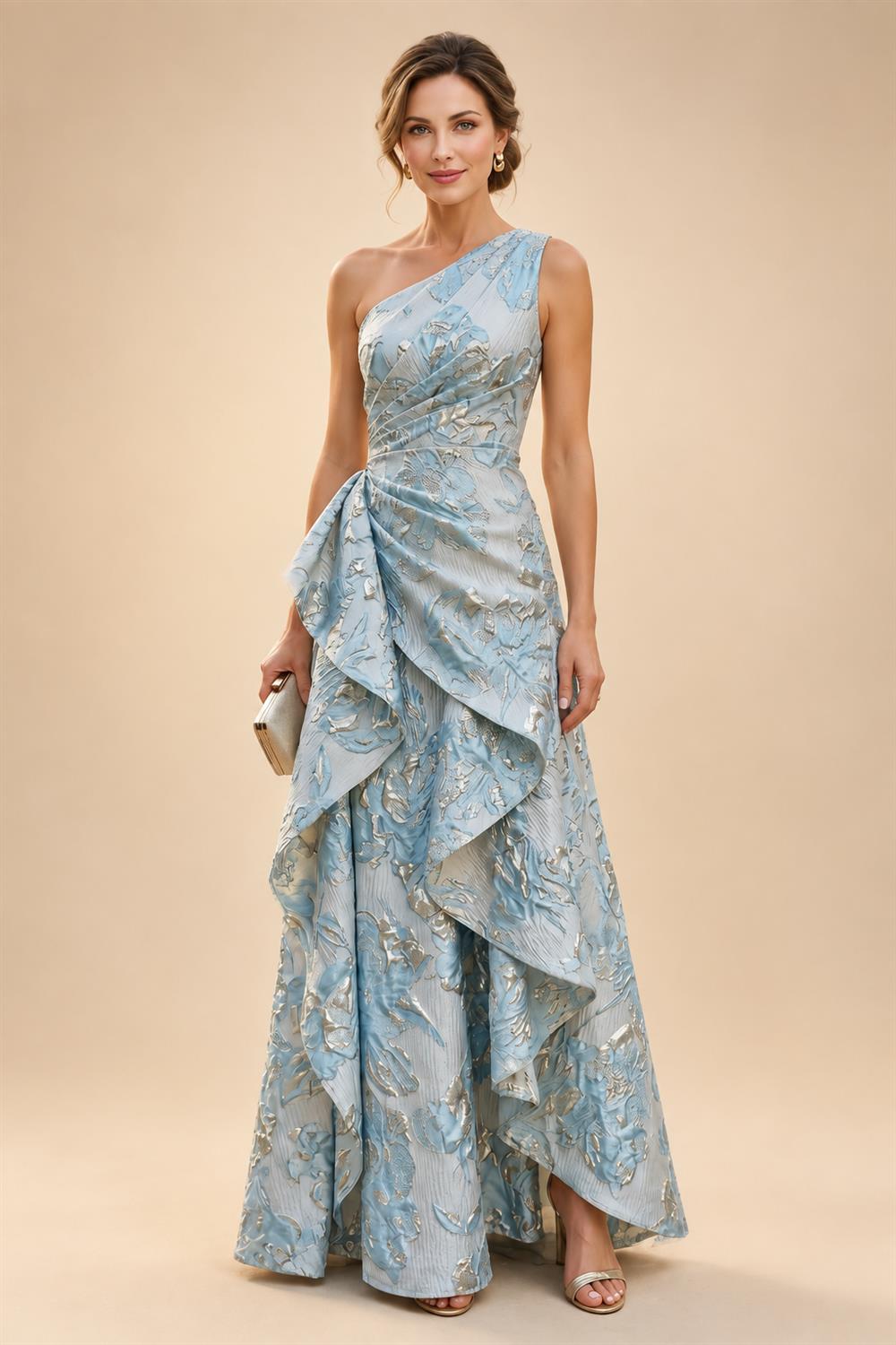 Sheath/Column Asymmetrical Pleated Satin Floor-Length Mother of the Bride Dresses with Ruffle (SHI22500107)