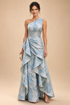 Sheath/Column Asymmetric Neck Satin Maxi Mother of the Bride & Groom Dresses with Side Sash, Slit & Ruched Waist (SHI22501643)