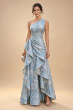 Cape Sleeve Jacquard Satin Ruched Mother of the Bride Dresses 2 Piece (SHI22500528)