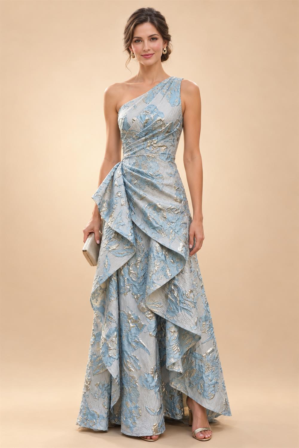 A-Line/Princess V-Neck Chiffon Maxi Mother of the Bride & Groom Dresses with Lace Appliques & Sweep Train (SHI22501644)