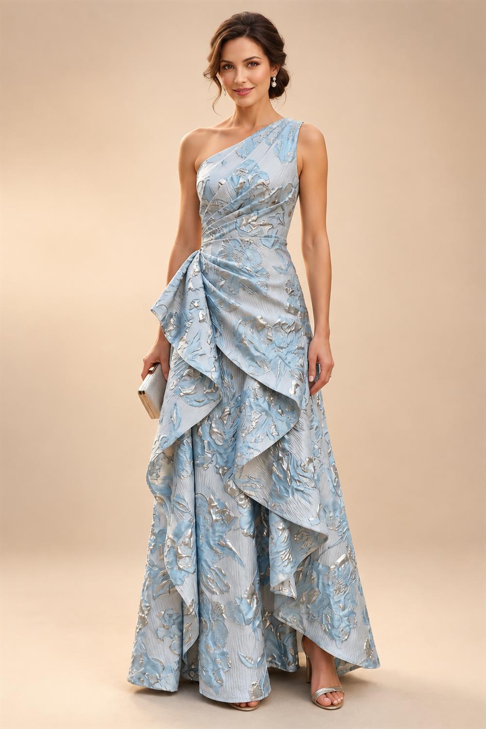 A-Line Floor-Length Chiffon Cape Sleeves Mother of the Bride & Groom Dresses with Tiered Ruffles (SHI22500723)