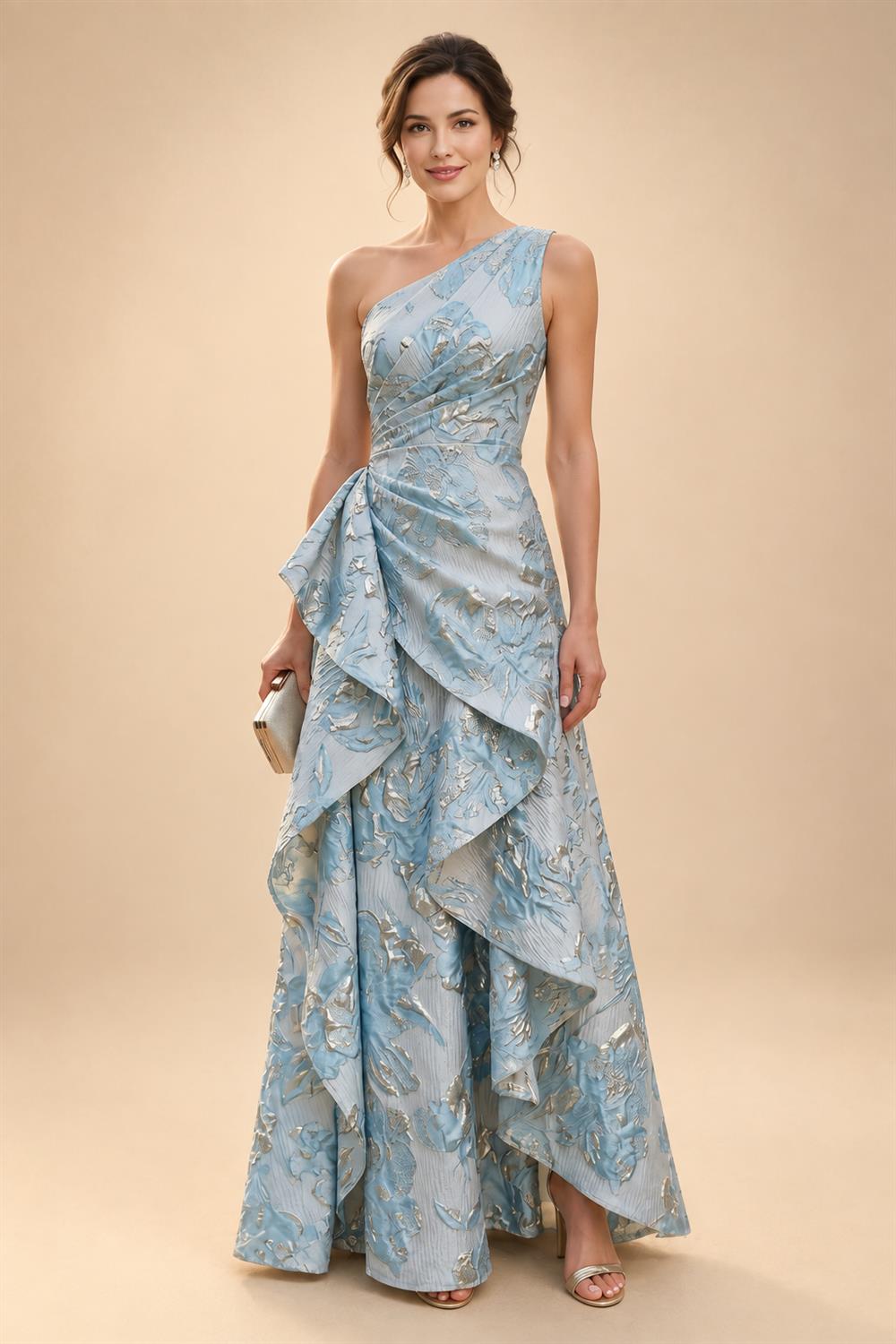 A-Line Chiffon Cape Sleeves Floor-Length Mother of the Bride & Groom Dresses with Floral Sequin Bodice (SHI22500691)