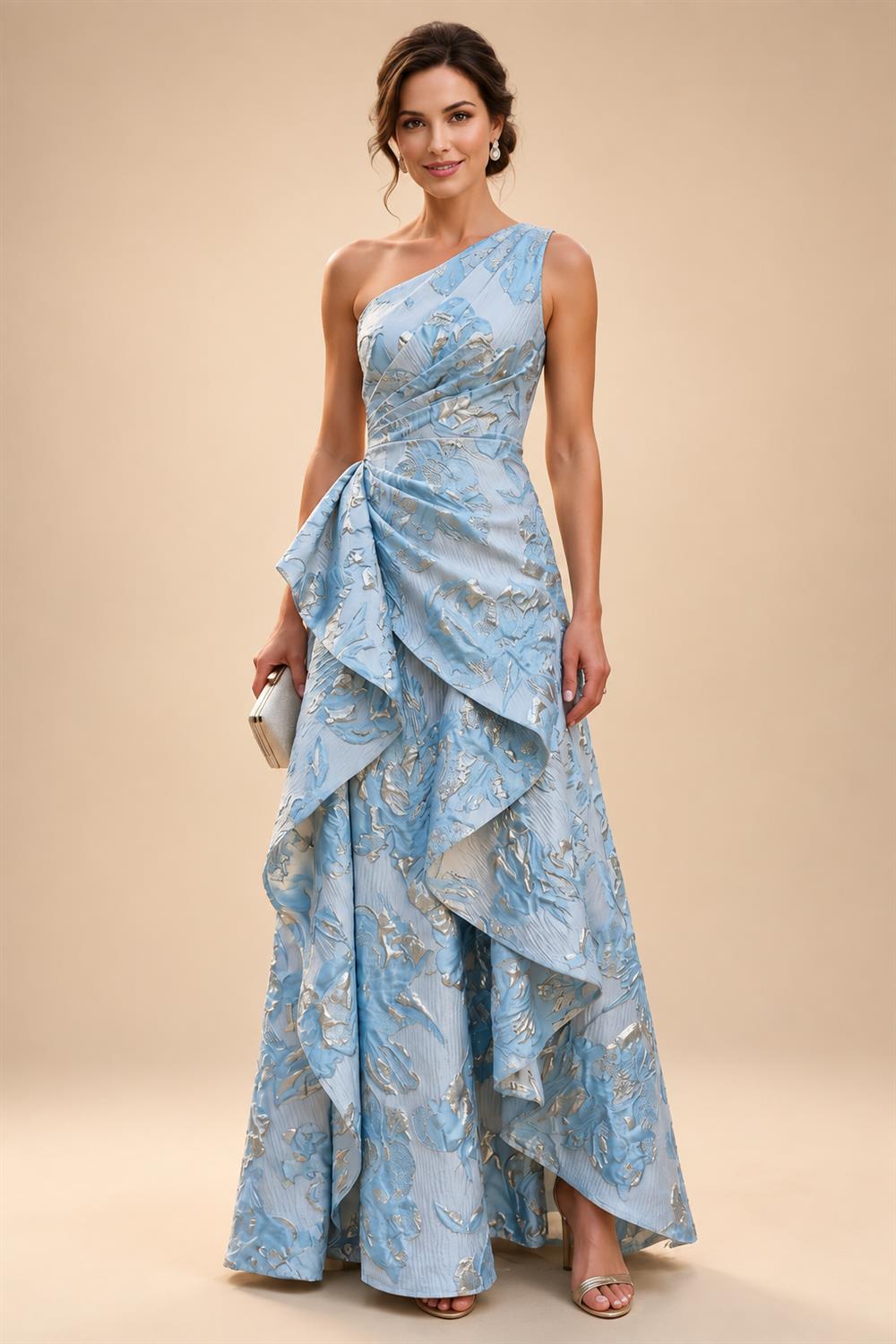 A-Line/Princess Scoop Neck Tea-Length Mother of the Bride & Groom Dresses with Ruffles & Ruched Waist (SHI22501287)