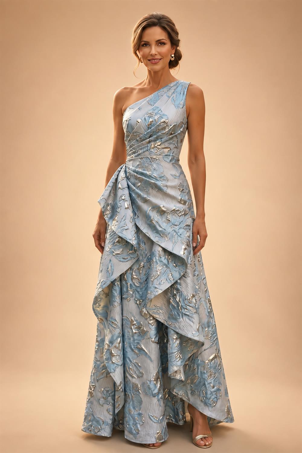 Sequin Floral A-Line/Princess V-Neck Floor-Length Mother of the Bride & Groom Dresses with 3D Flowers & Pleats (SHI22501348)