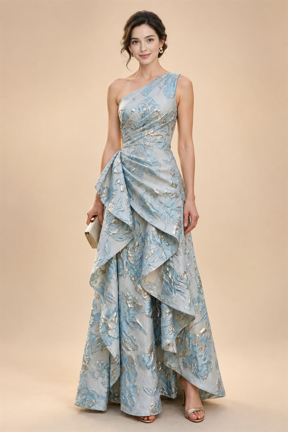 3/4 Sleeve Round Neck A-Line Midi Chiffon Mother of the Bride Dresses with Jacket (SHI22500386)