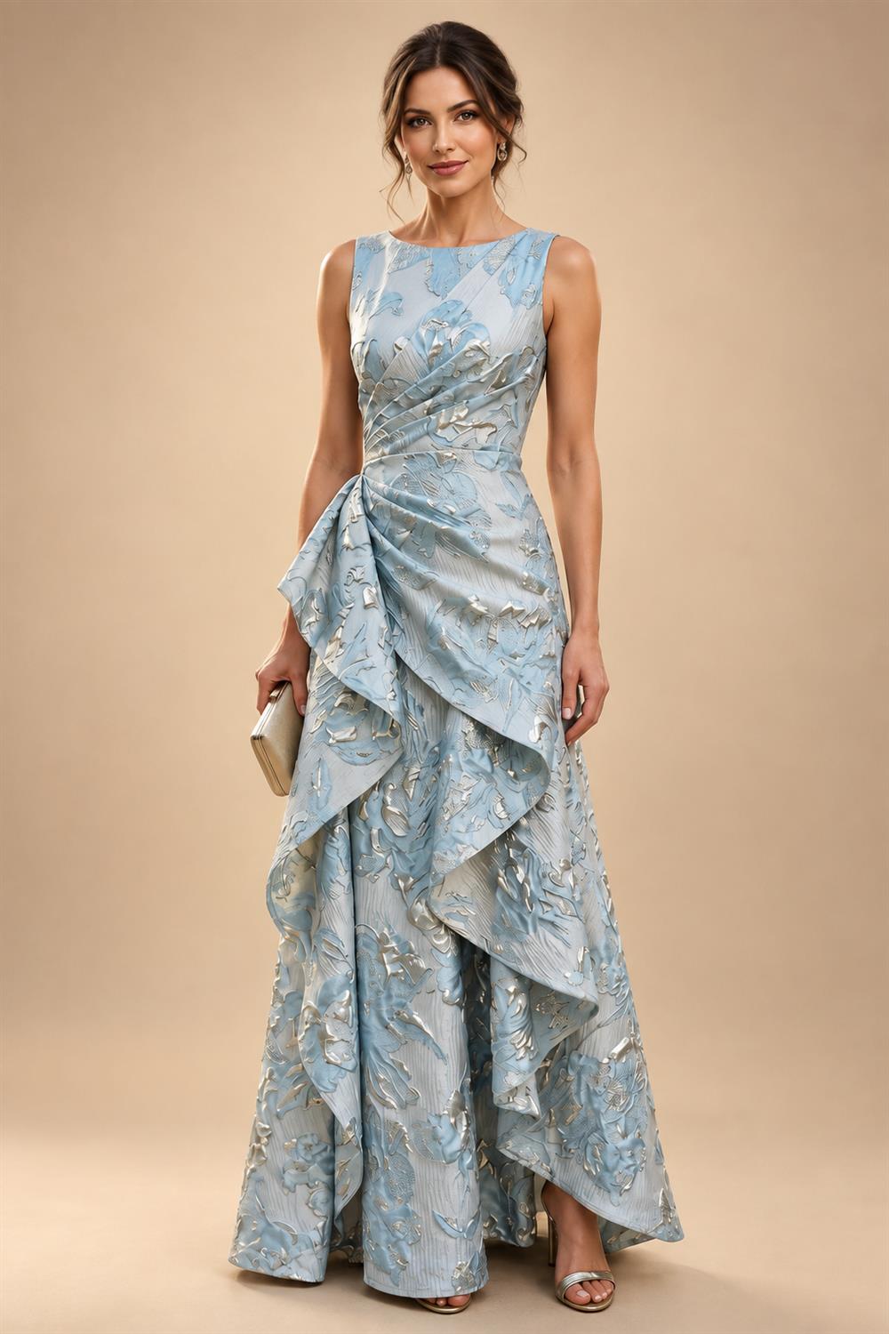 Floral Print A-Line/Princess Scoop Neck Floor-Length Mother of the Bride & Groom Dresses with Pockets (SHI22500916)