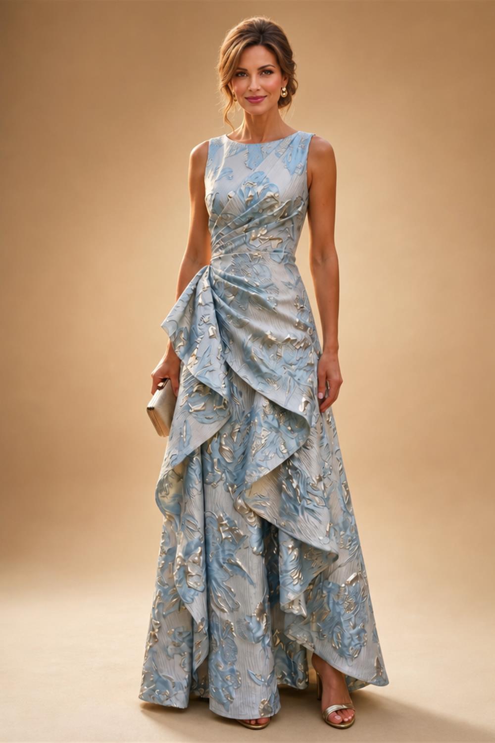 Floral Print A-Line/Princess Scoop Neck Floor-Length Mother of the Bride & Groom Dresses with Pockets (SHI22500916)