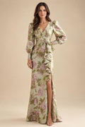 Sheath/Column V-Neck Jacquard Maxi Mother of the Bride & Groom Dresses with Ruffles & Slit (SHI25001047)