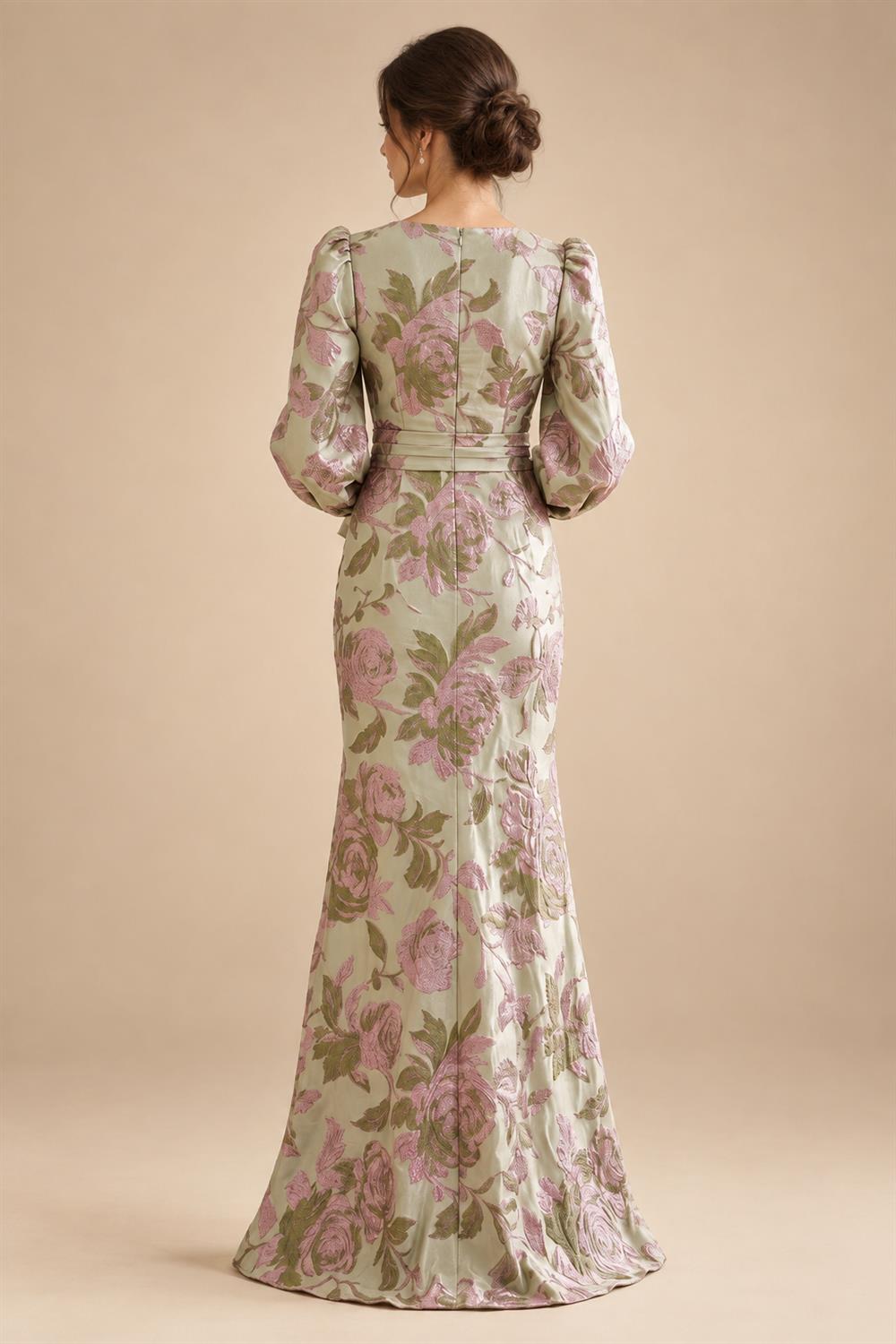 Sheath/Column V-Neck Jacquard Maxi Mother of the Bride & Groom Dresses with Ruffles & Slit (SHI25001047)