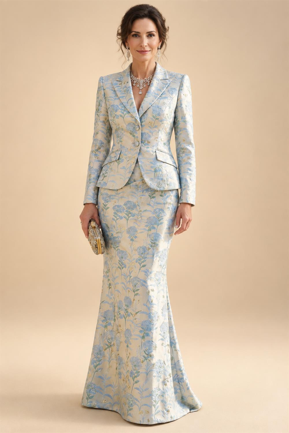 Two-Piece Mermaid Long Sleeve Floor-Length Mother of the Bride Dresses with Blazer Jacket (SHIA22500213)