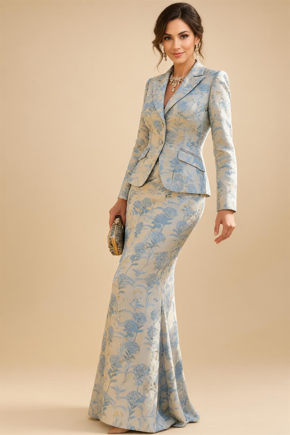 Two-Piece Mermaid Long Sleeve Floor-Length Mother of the Bride Dresses with Blazer Jacket (SHIA22500213)