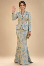 Two-Piece Mermaid Long Sleeve Floor-Length Mother of the Bride Dresses with Blazer Jacket (SHIA22500213)