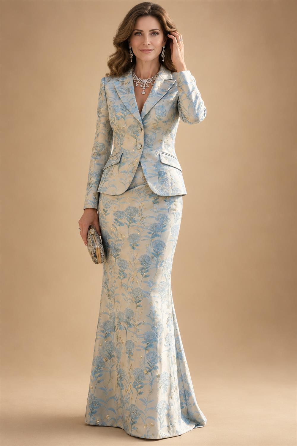 Two-Piece Mermaid Long Sleeve Floor-Length Mother of the Bride Dresses with Blazer Jacket (SHIA22500213)