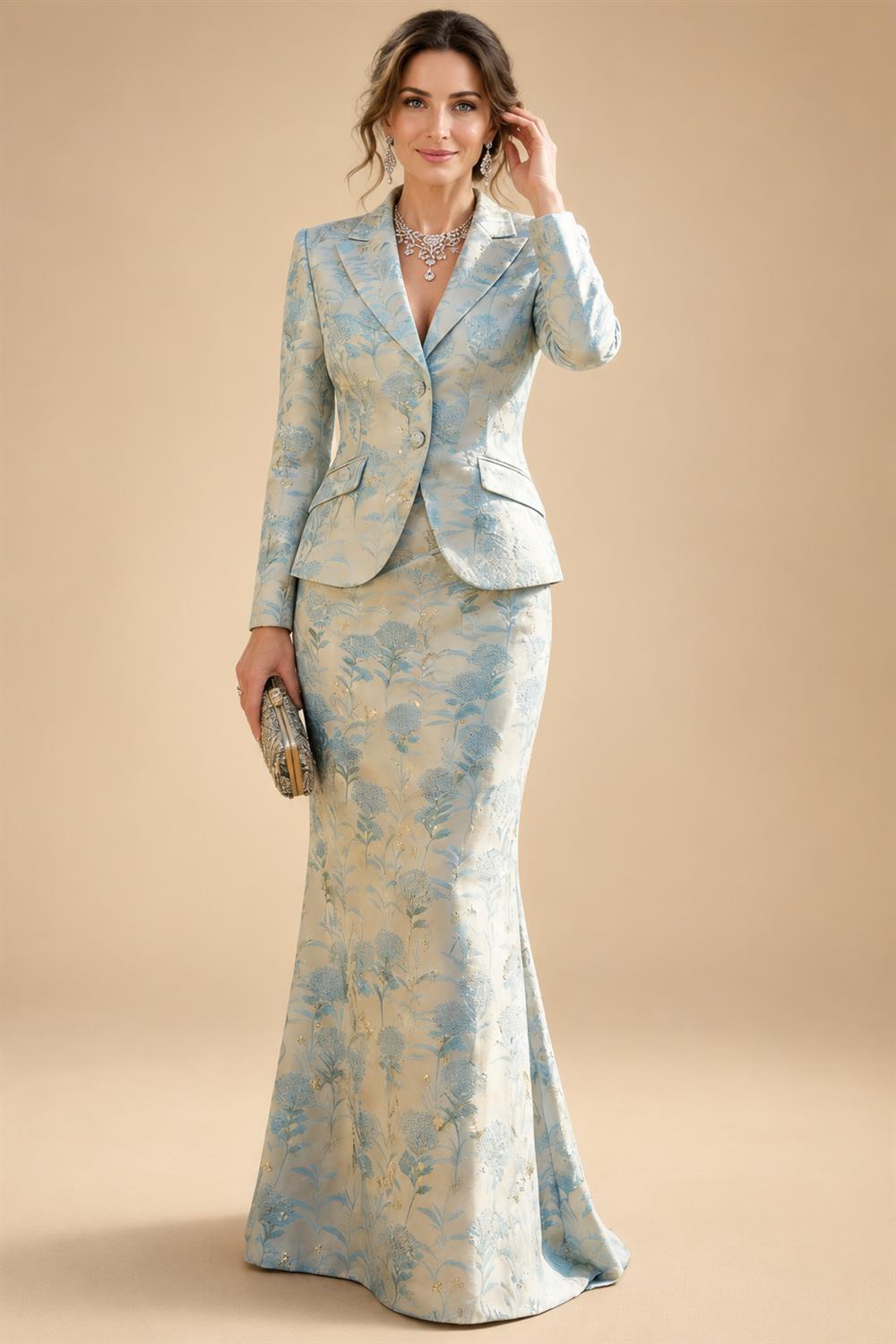 Two-Piece Mermaid Long Sleeve Floor-Length Mother of the Bride Dresses with Blazer Jacket (SHIA22500213)