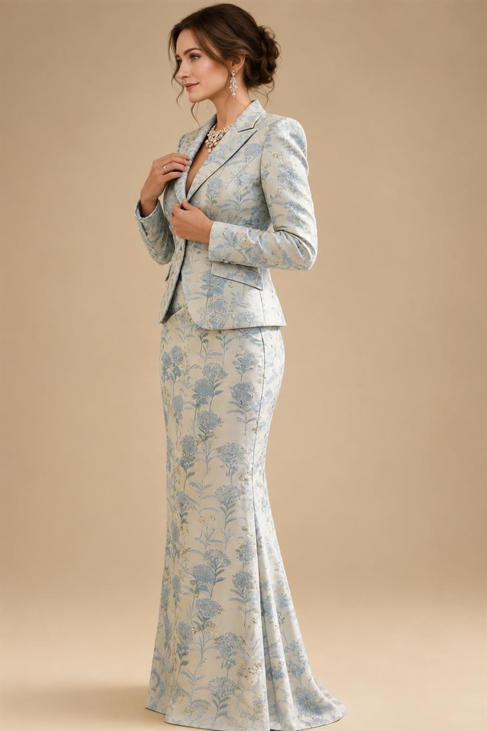 Two-Piece Mermaid Long Sleeve Floor-Length Mother of the Bride Dresses with Blazer Jacket (SHIA22500213)