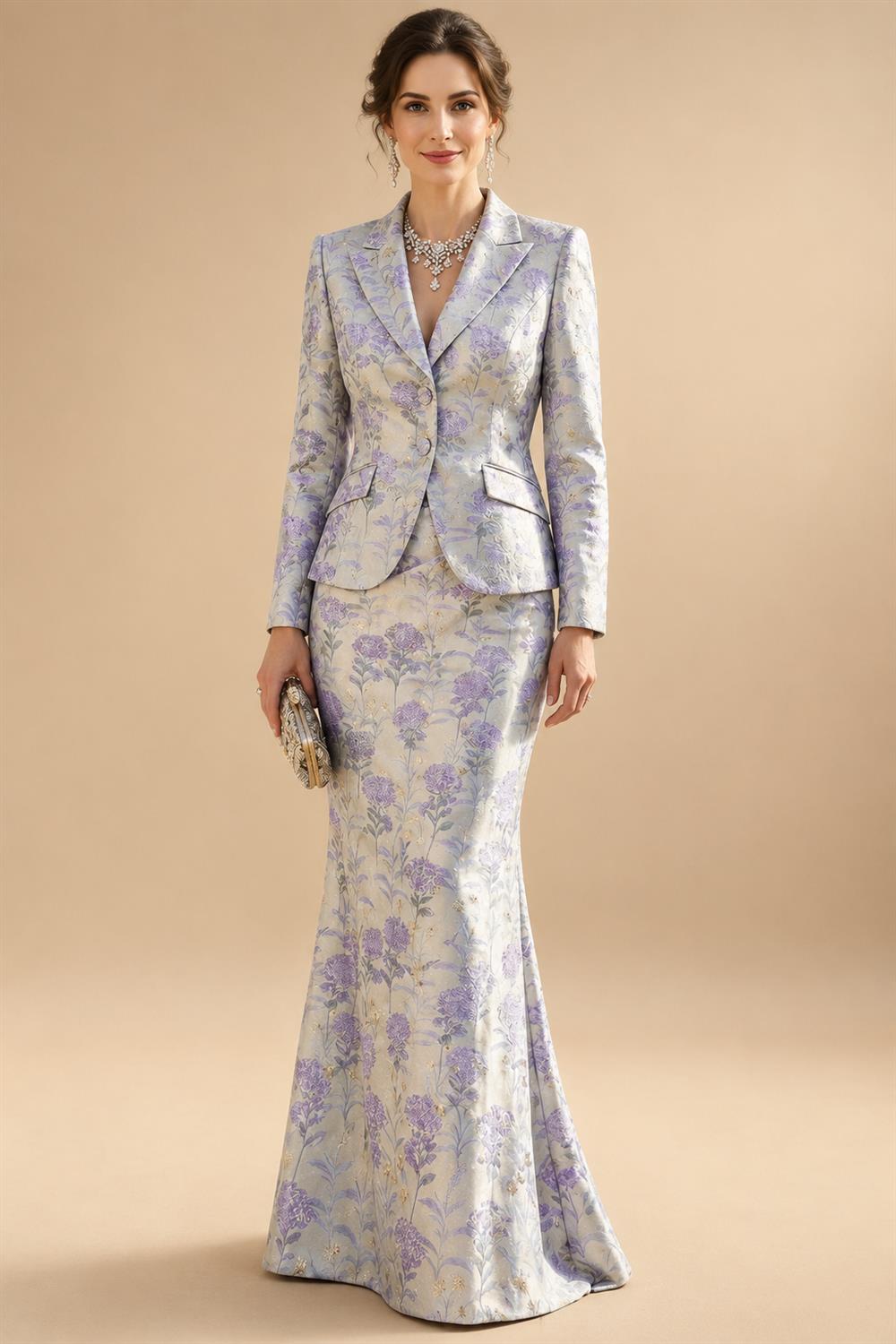 Two-Piece Mermaid Long Sleeve Floor-Length Mother of the Bride Dresses with Blazer Jacket (SHIA22500213)
