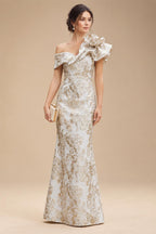 Sheath Floral Jacquard Off Shoulder Mother of the Bride & Groom Dresses with Flower (SHI22500777)
