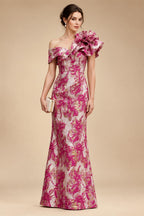 Sheath Floral Jacquard Off Shoulder Mother of the Bride & Groom Dresses with Flower (SHI22500777)