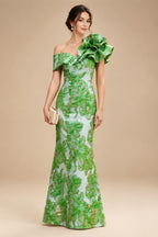 Sheath Floral Jacquard Off Shoulder Mother of the Bride & Groom Dresses with Flower (SHI22500777)