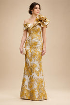 Sheath Floral Jacquard Off Shoulder Mother of the Bride & Groom Dresses with Flower (SHI22500777)