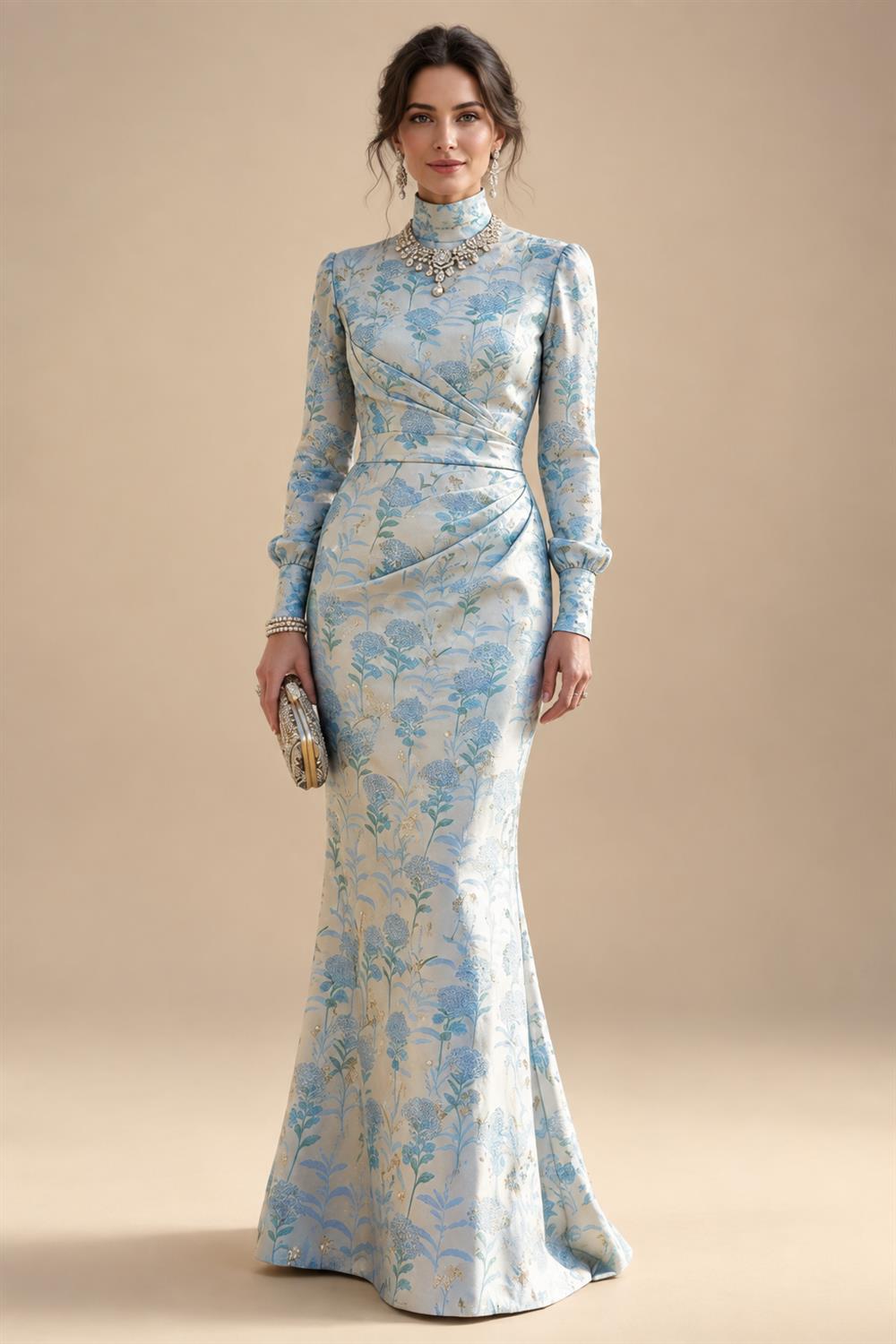 Two-Piece Mermaid Long Sleeve Floor-Length Mother of the Bride Dresses with Blazer Jacket (SHIA22500213)