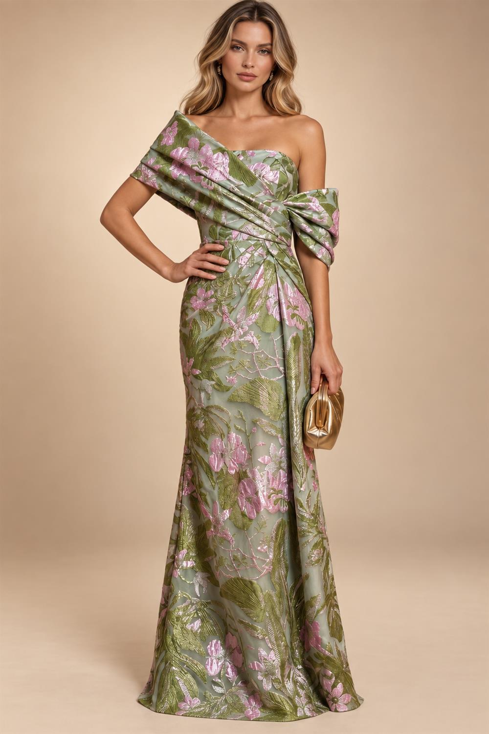 Sheath Satin Jacquard Off Shoulder Floor-Length Mother of the Bride & Groom Dresses (SHI22500823)