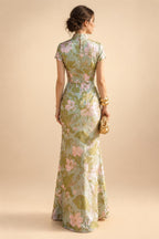 Jacquard Sheath/Column V-Neck Floor-Length Mother of the Bride & Groom Dresses with Ruched Waist (SHIB22500907)