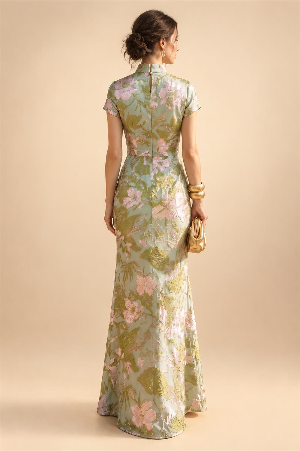 Jacquard Sheath/Column V-Neck Floor-Length Mother of the Bride & Groom Dresses with Ruched Waist (SHIB22500907)