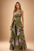 Jacquard A Line V Neck Ruffles Corset Mother of the Bride & Groom Dresses (SHI22500967)