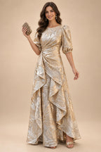 Jacquard A-Line/Princess Scoop Neck Floor-Length Mother of the Bride & Groom Dresses with Ruffles & Ruched Waist (SHI22501201)