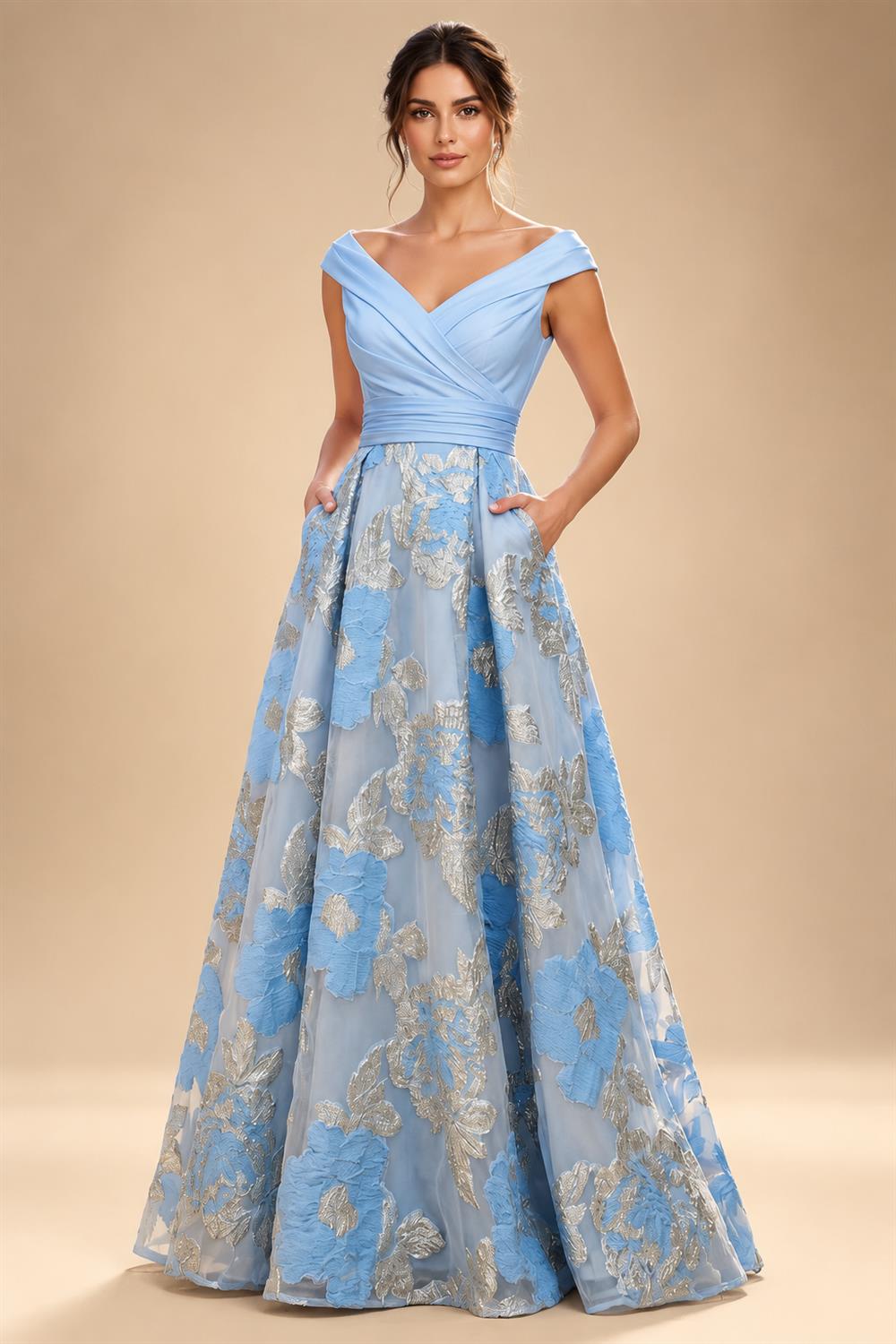 A-Line Floral Sequin Lace Floor-Length Mother of the Bride & Groom Dresses with Ruched Satin Bodice (SHI22500639)