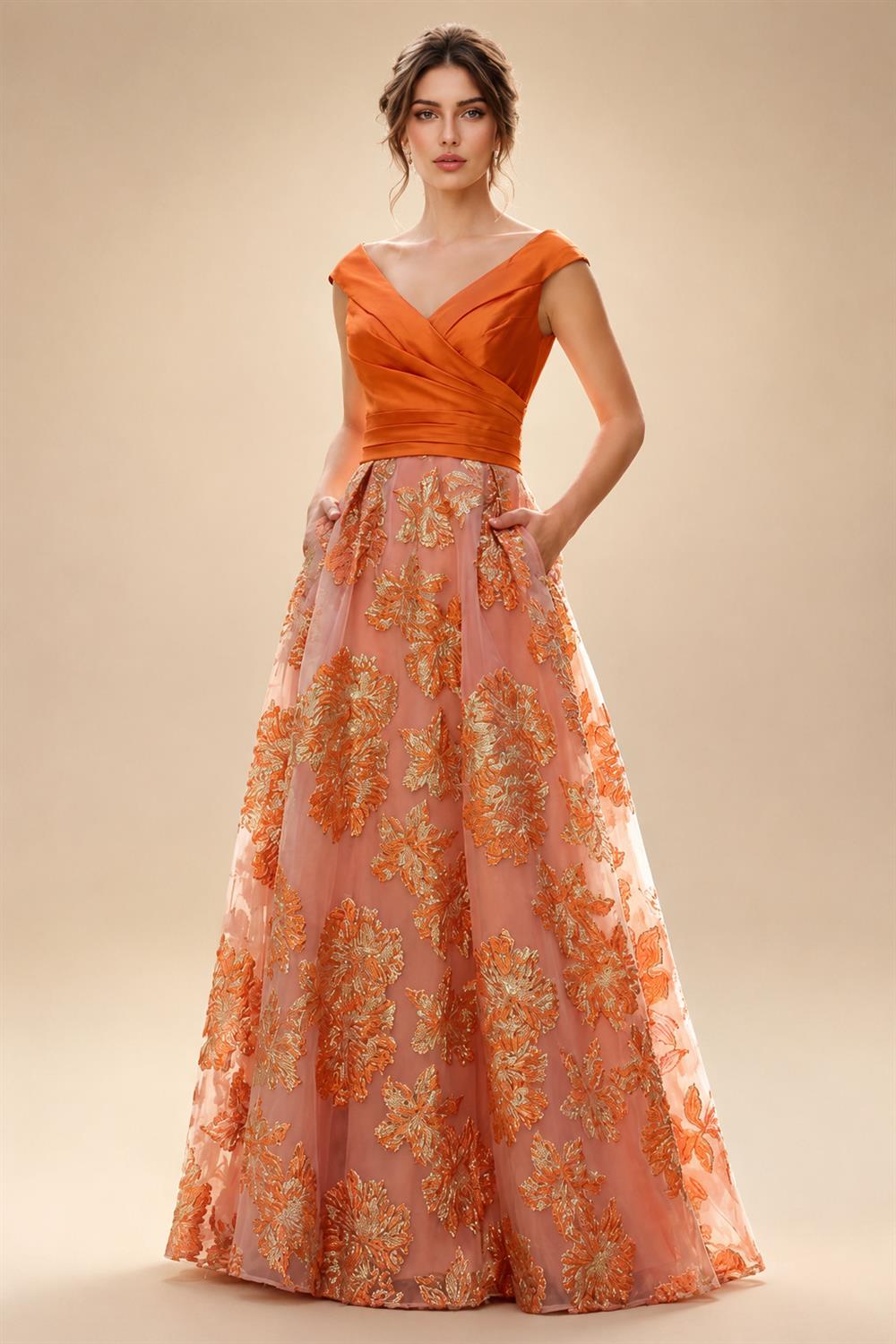 A-Line Floral Sequin Lace Floor-Length Mother of the Bride & Groom Dresses with Ruched Satin Bodice (SHI22500639)