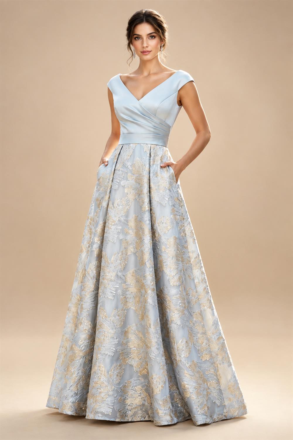 A-Line Floral Sequin Lace Floor-Length Mother of the Bride & Groom Dresses with Ruched Satin Bodice (SHI22500639)