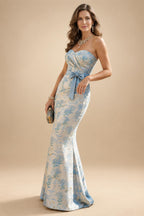 Sheath Floral Jacquard Off Shoulder Mother of the Bride & Groom Dresses with Flower (SHI22500777)