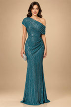 Jacquard Satin One Shoulder A-Line/Princess Long Mother of the Bride & Groom Dresses with Ruffles & Ruched Waist (SHIK25000465)